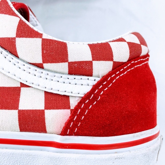 Vans Old Skool Sk8 Low Suede Checkerboard Skate Shoes White Red Mens Sz 10.5 - Picture 14 of 15